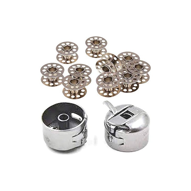 Mancloem Metal Sewing Machine Bobbins (Multicolour, 10 Bobbins and 1 Bobbin Case)