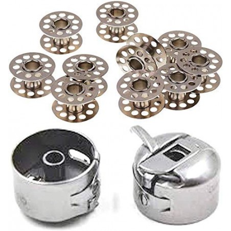 Mancloem Metal Sewing Machine Bobbins (Multicolour, 10 Bobbins and 1 Bobbin Case)